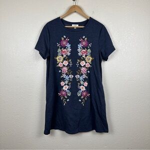 Umgee Floral Embroidered Short Sleeve Dress Size Medium Women